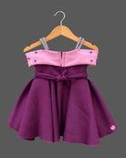 Toddler girl scuba frock featuring pleated flare and pearl details for party wear