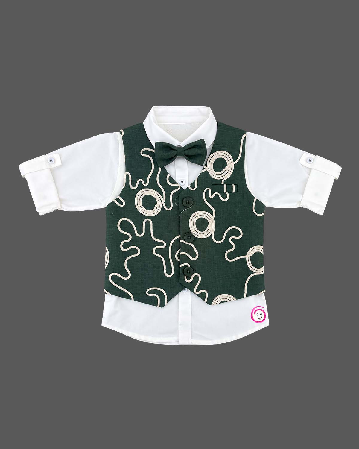 Toddler embroidered waistcoat set with bowtie and pleated pant