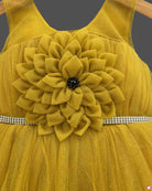 Girls applique ruffled elegant frock - Mustard