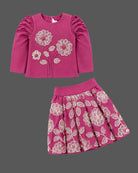 Toddler girl pleated skirt set with floral embroidery and long sleeves for festive wear