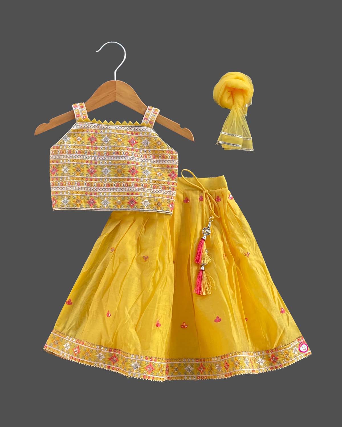 Girls printed with sequin ethnic choli -  Pastel Yellow