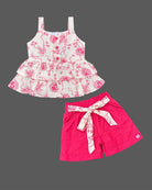 Tiered ruffle peplum top with matching belted shorts for baby party wear dress style