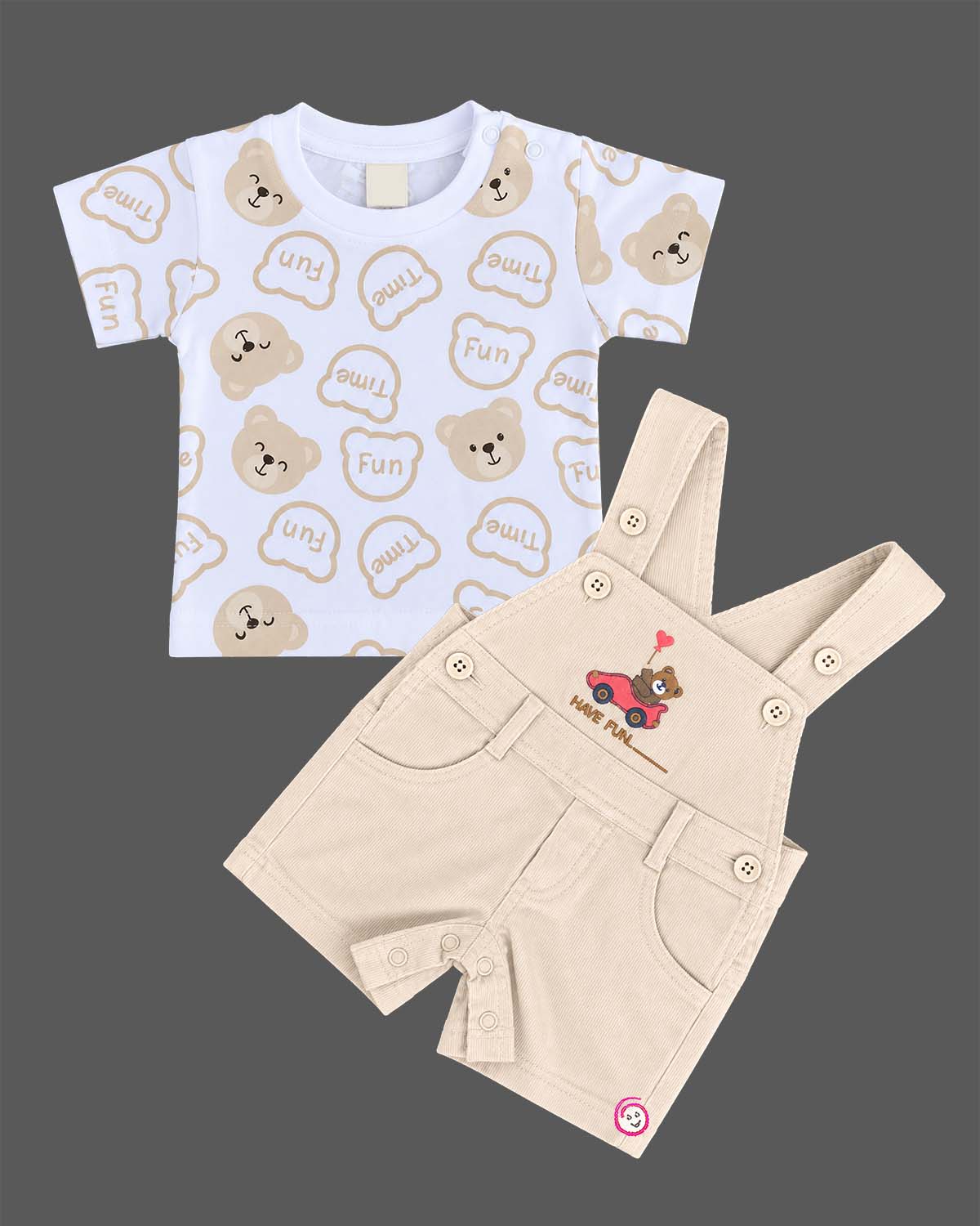Printed t-shirt and teddy bear dungaree set baby clothes for boys