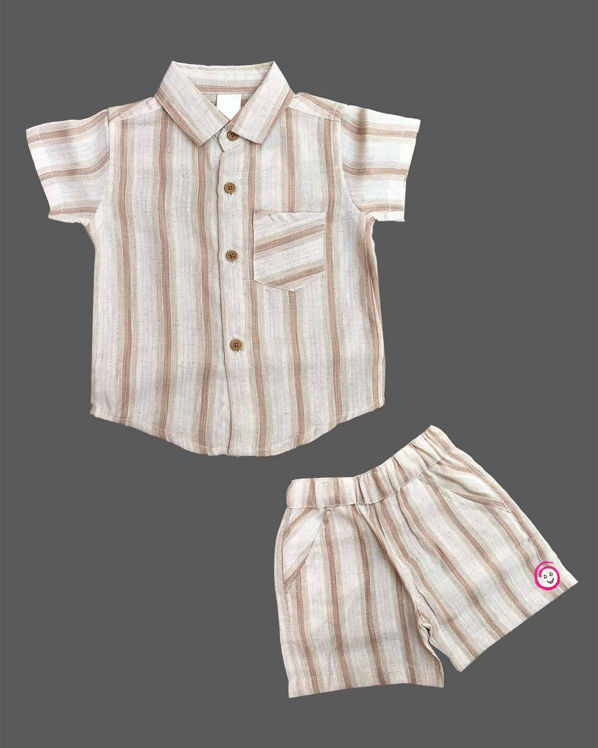 Classy short sleeve striped shirt and matching shorts set for young boys