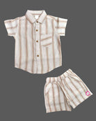 Classy short sleeve striped shirt and matching shorts set for young boys