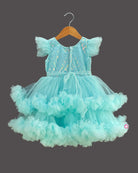 Girls applique ruffled elegant frock - Sky Blue