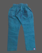 Boys light blue ethnic silk sherwani with vibrant elephant and deer motifs, mandarin collar, pocket square, paired with blue elastic waist pant