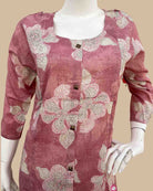 Maternity floral printed cotton feeding kurta set paired with printed straight pants