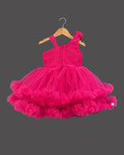 Girls applique ruffled elegant frock - Dark Pink