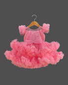 Girls applique ruffled elegant frock - Rose Pink