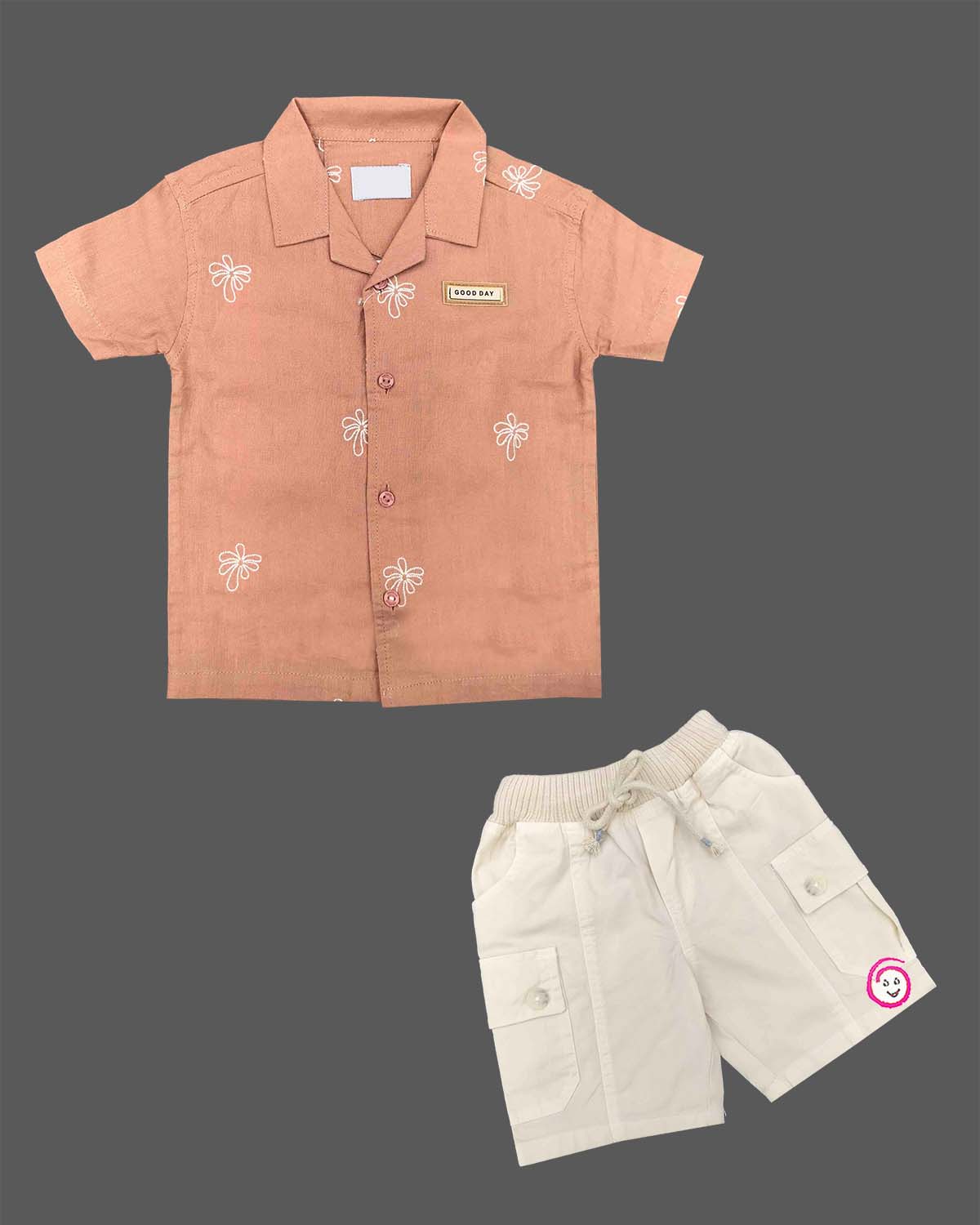 Little gentleman embroidered resort collar shirt and cargo shorts set for boys