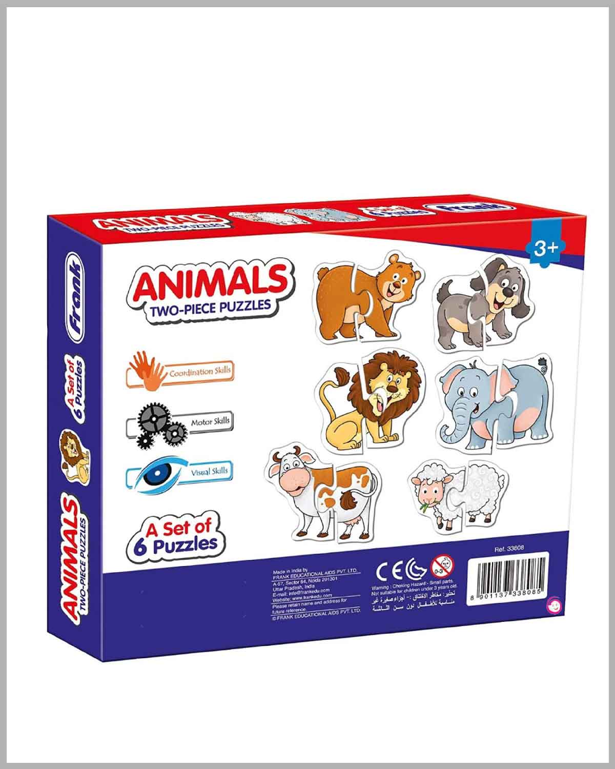 Frank Animals Puzzles - A Set of 6 Two-Piece Shaped Jigsaw Puzzle