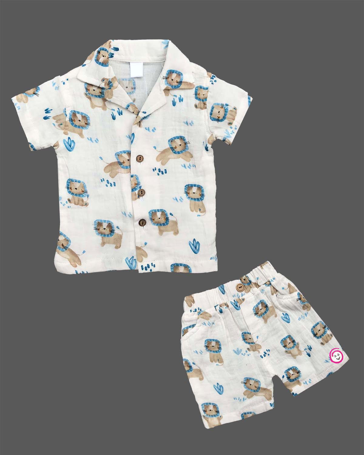 Two piece printed muslin shirt and shorts set for toddler boys daily apparel