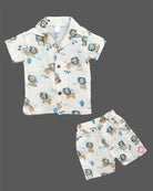 Two piece printed muslin shirt and shorts set for toddler boys daily apparel