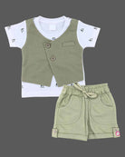 Infant cotton t-shirt with attached waistcoat and matching shorts set for boys casual wear