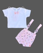 Boys t-shirt with printed suspender set - Baby Pink