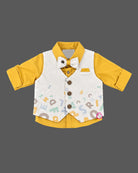 Toddler boy alphabet print vest and shirt set featuring structured layered styling and full sleeves