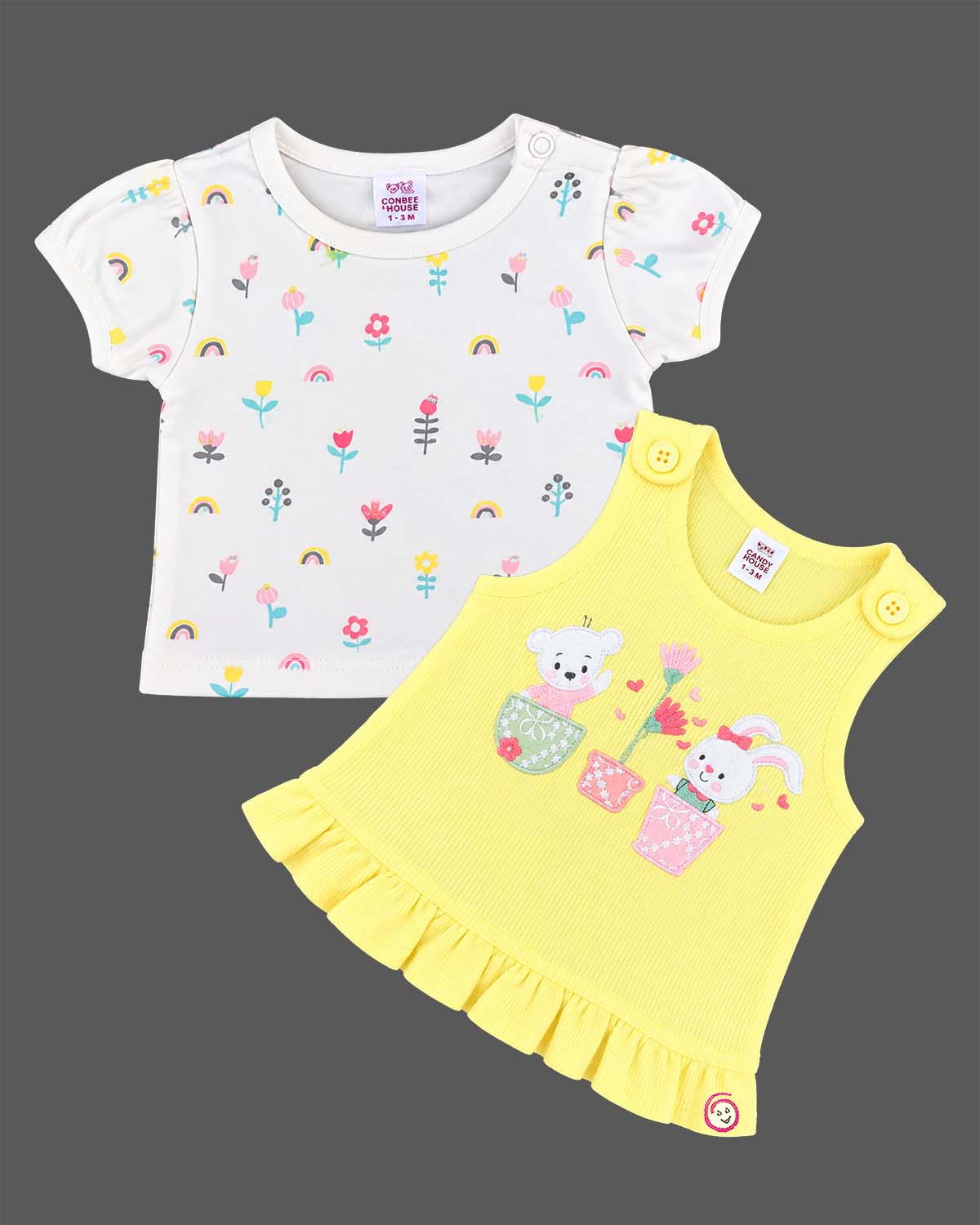 baby clothes embroidered ribbed cotton Puff sleeve pinafore frock for infants