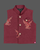 Kids sherwani set featuring embroidered eagle motifs and mandarin collar for boys ethnic wear