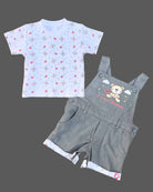 Girls printed dungaree with half sleeve t shirt - Grey