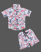 Baby boy printed cotton short sleeve button-down shirt and drawstring shorts set for kids everyday playwear