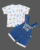 Boys dungaree set with alphabet print t-shirt and denim shorts