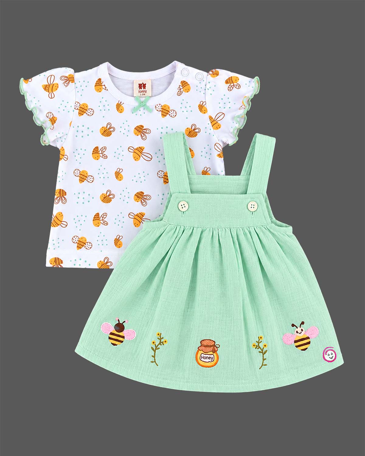 Infant cotton pinafore dress set with top for baby clothes and casual outfits
