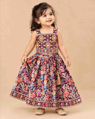 Geometric zari embroidered choli  langa for kids set featuring mirror work choli and printed skirt