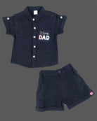 Black premium muslin Cotton short sleeve button down shirt and shorts set with I love DAD pocket design for summer holidays