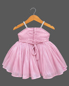 Kids party wear strappy shimmer organza pleated frock set with matching headband and soft booties.