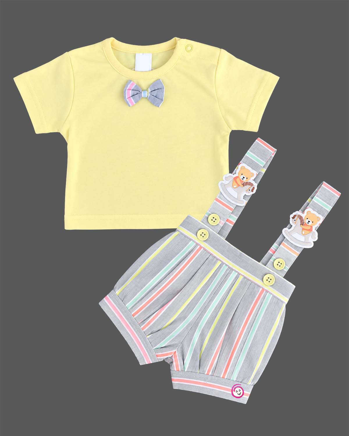 Little gentleman suspender suit with bow t-shirt for birthday party wear