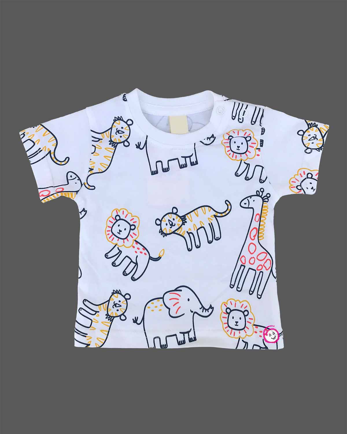 Adorable little gentleman safari animal print tshirt paired with embroidered friends short dungarees