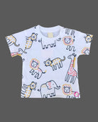 Adorable little gentleman safari animal print tshirt paired with embroidered friends short dungarees