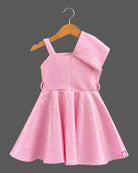 One-shoulder jacquard party wear dress with oversized shoulder bow for kids