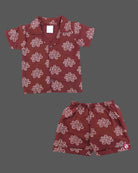 Full sleeve button-down short sleeve shirt and matching drawstring shorts set for infants