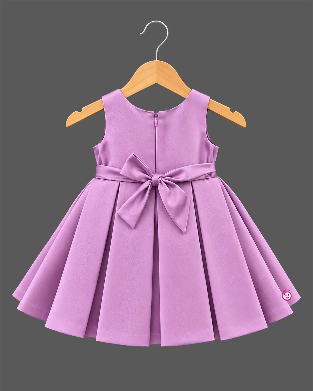 Baby girl satin party frock with oversized bow and crystal waist belt