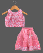 Girl baby thread embroidered floral sleeveless choli top with flared skirt and dupatta set
