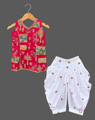Embellished neck sleeveless and pleated patiyala salwar set in kurti for kids collection.