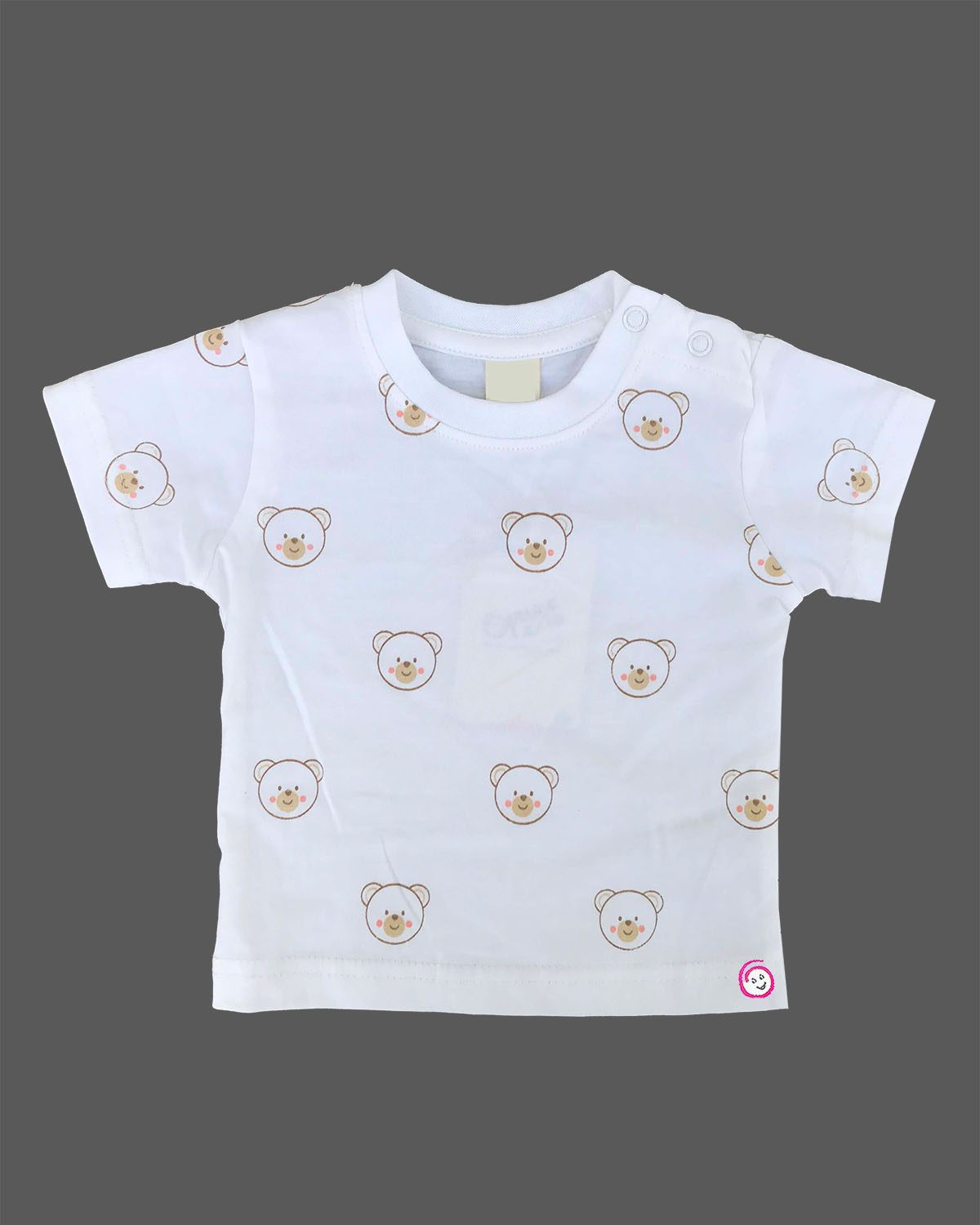 Adorable junior menswear bear face printed t-shirt paired with embroidered corduroy dungaree shorts