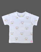 Adorable junior menswear bear face printed t-shirt paired with embroidered corduroy dungaree shorts