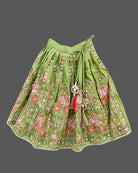 Sleeveless floral embroidered top with curved V-hem and matching pleated choli for kids skirt with sequin work.