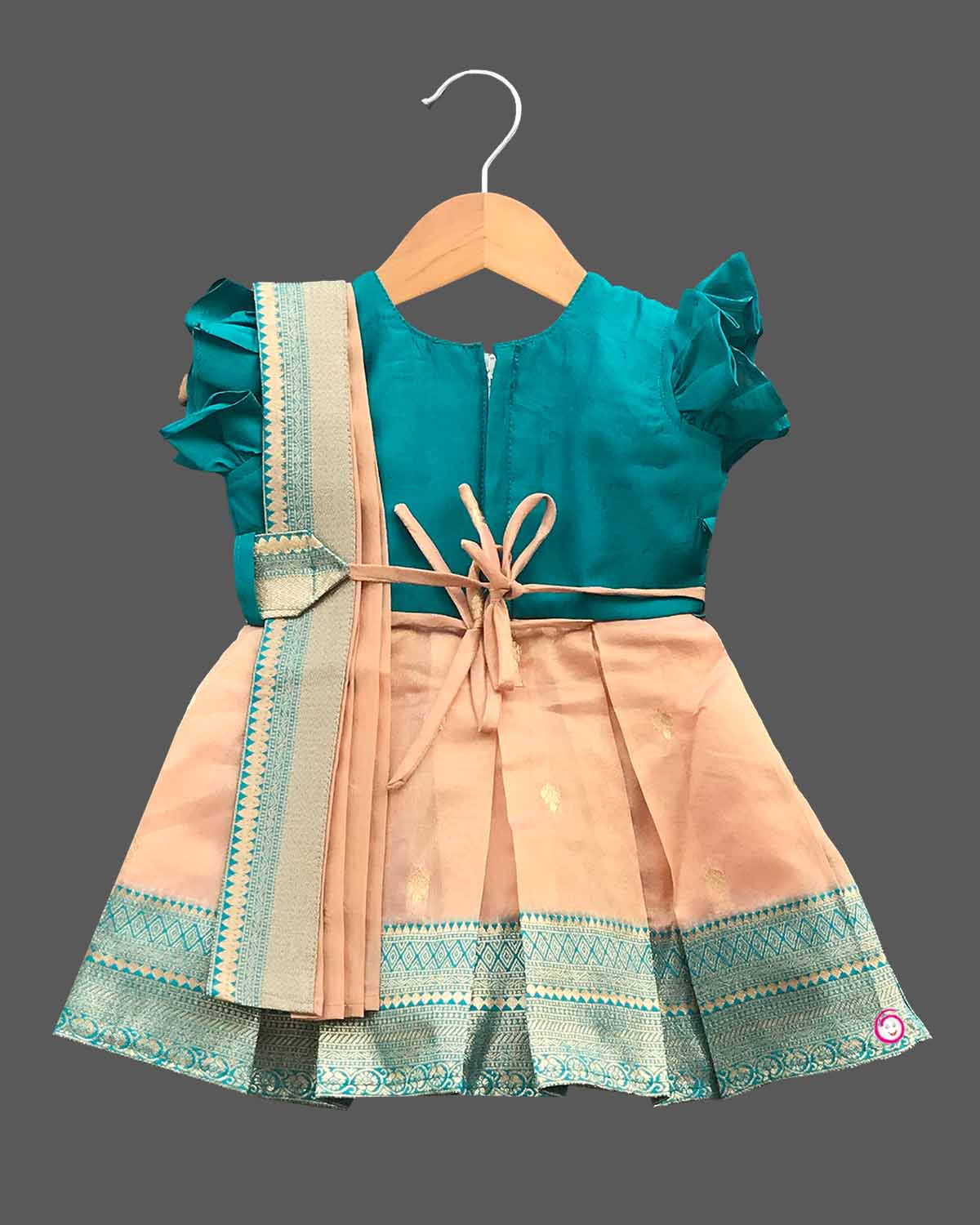 Girls traditional with frill sleeve frock - Dark Green