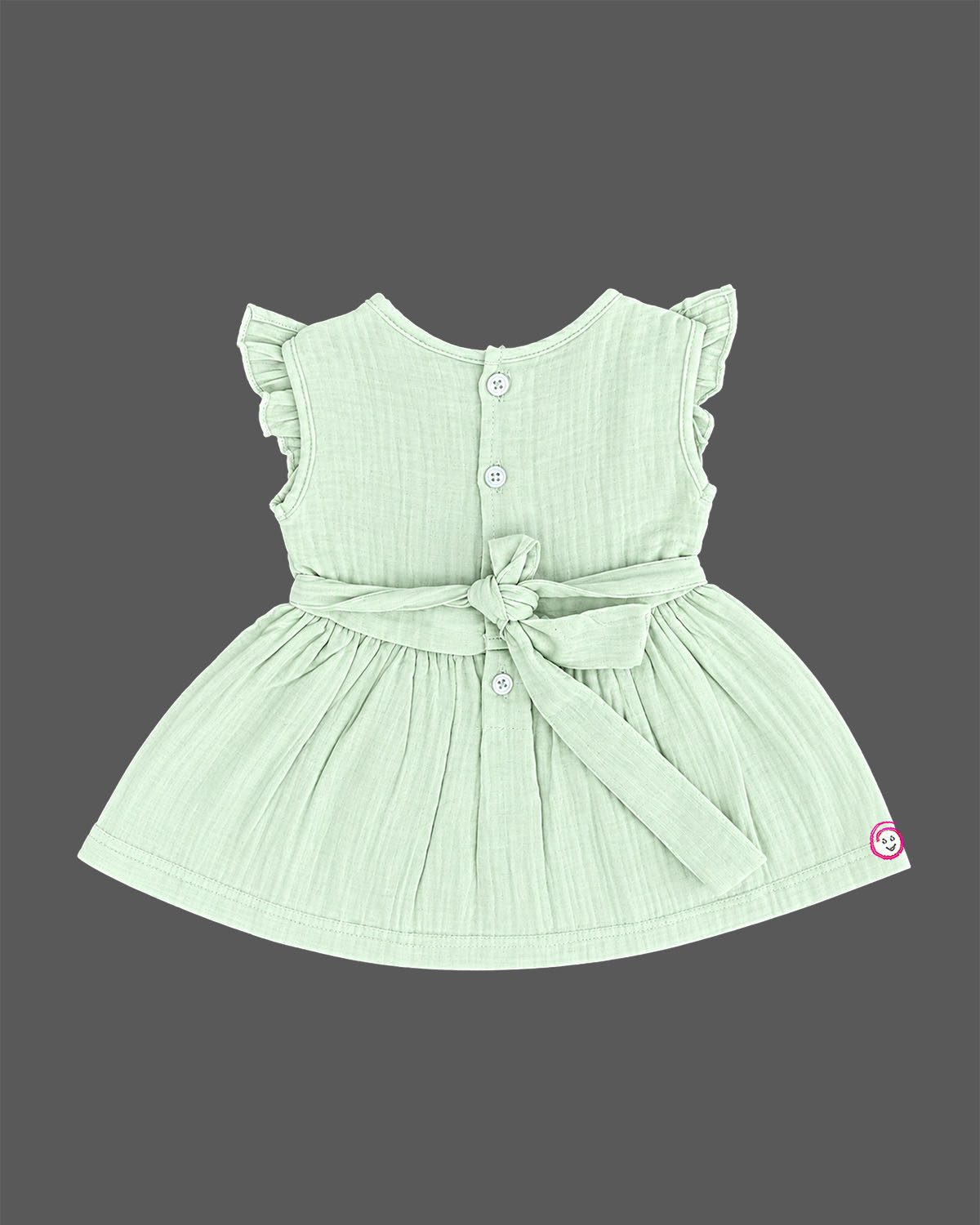 Light green baby girl infants frock with floral embroidery and frill sleeve