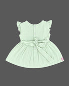 Light green baby girl infants frock with floral embroidery and frill sleeve