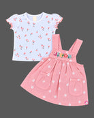 Baby girl clothes printed pinafore dress with floral top set