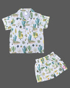 Stylish junior menswear botanical print short sleeve shirt and comfortable shorts set