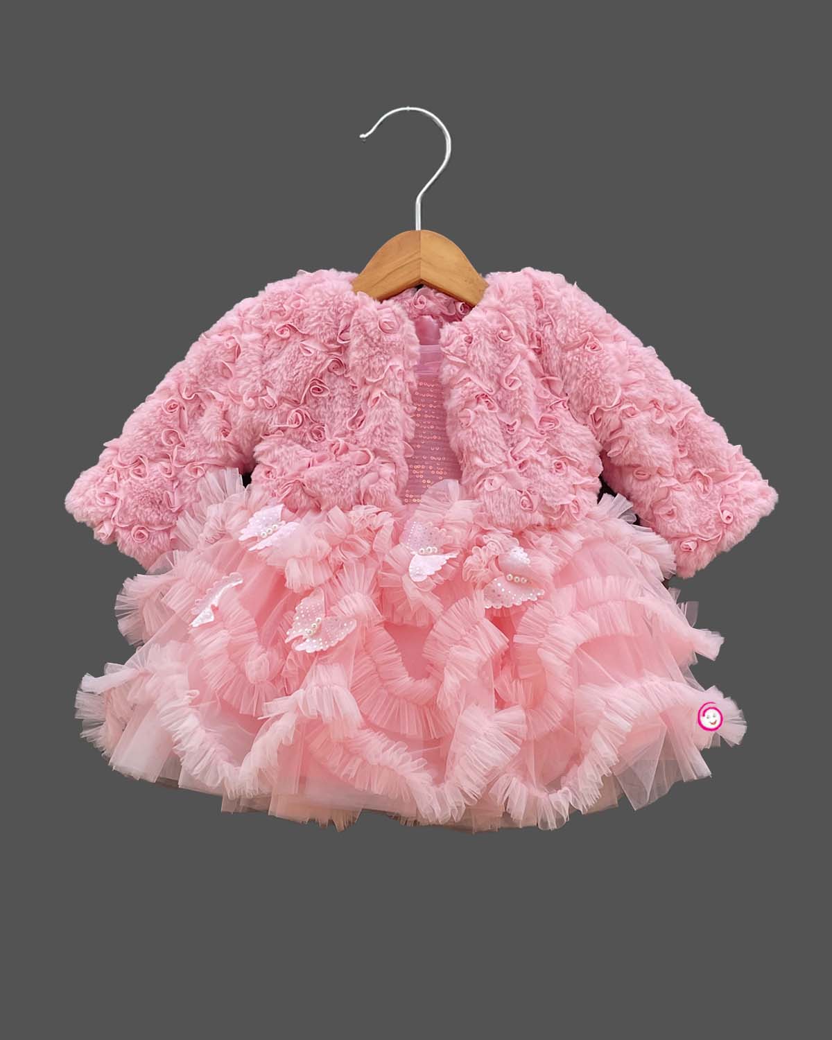 Girls ruffled with partywear frock - Pink