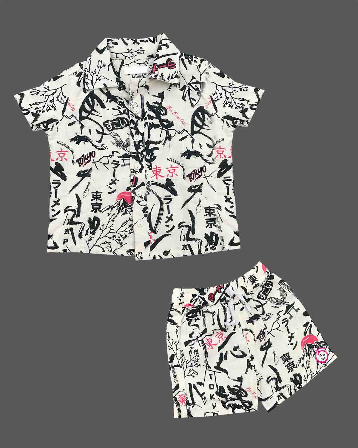 Boy baby printed cotton shirt and shorts set for summer wear