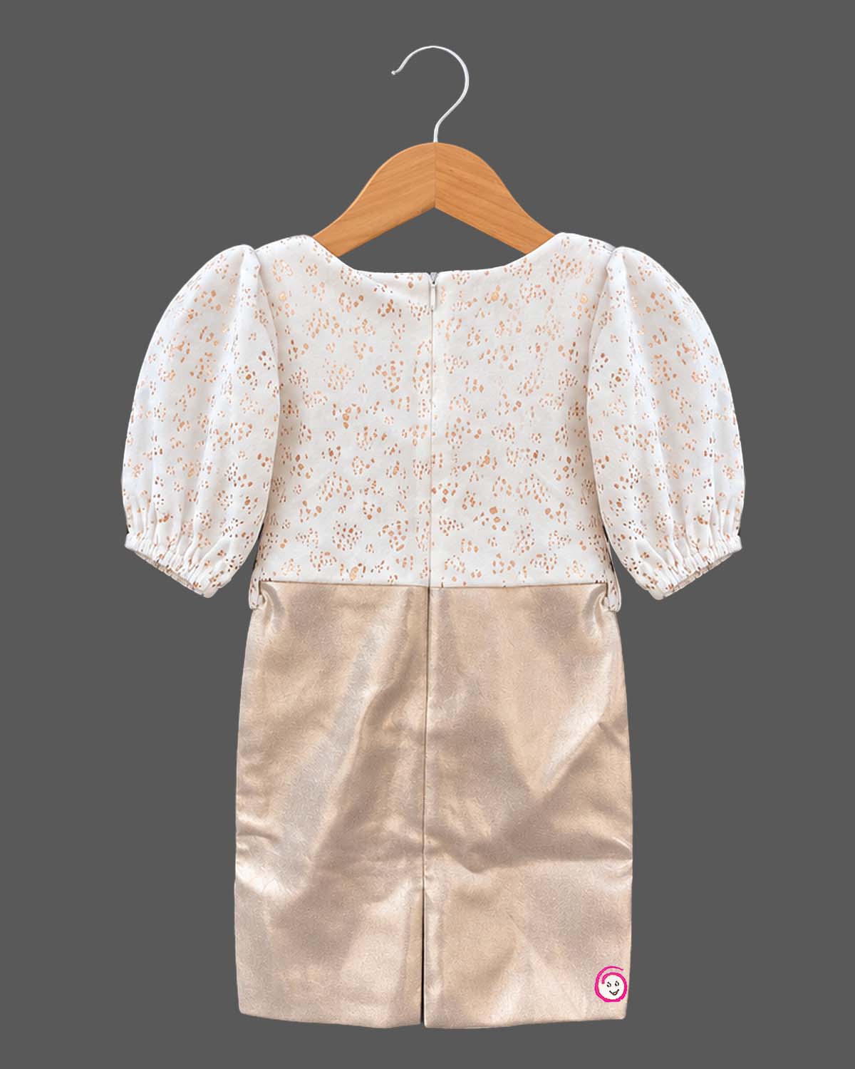 Textured Schiffli Cowl Neck Midi Dress with Puff Sleeves as a Baby Party Wear Dress