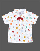 Charming infant suspender set with printed shirt and bow for party wear